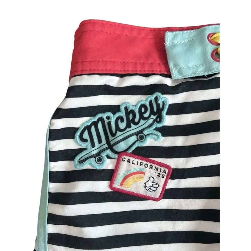 Disney Store Mickey‎ Mouse Swim Trunks Shorts Boy Size 4 Striped Patches Lined